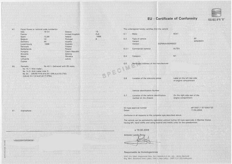 Comment commander son certificat de conformité de voiture Seat ?