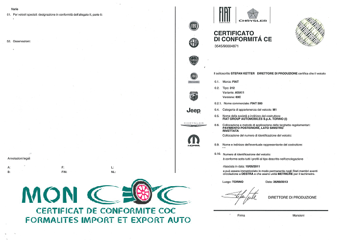 Comment obtenir son certificat de conformité pour voiture Fiat importée en France 