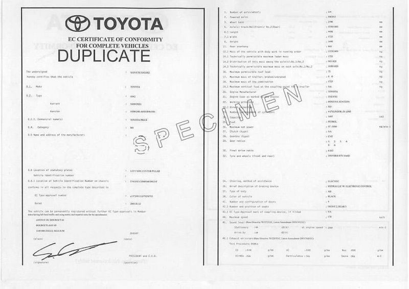 Le certificat de conformité européen Toyota est-il gratuit ?