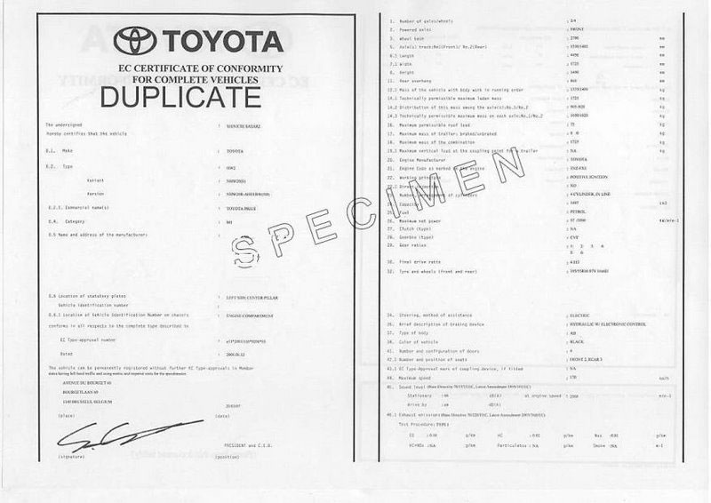 Obtenir un certificat de conformité pour une Toyota